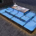 Open Display Counter Featuring Transparent Glass Blue Grids And Multiple Sections 3d model