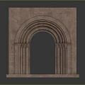 Classic Stone Entry Gate With Arch Structure And Brick Pillars Design 3d model