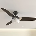 Modern Ceiling Light With Black Fan White Lamp And Small Spotlights On Light Textured Wall
