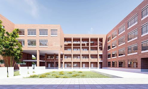 Modern school a primary school red brick 3d model