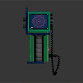 Handheld Device With Green Blue Casing Display Screen And Pattern Knobs Cable