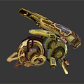 Golden Mechanical Creature With Intricate Robotic Structure And Gear Details