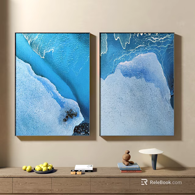 Abstract Paintings With Blue Tones Fluid Textures And Two Panel Wall Art 3d model