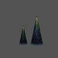 Decorated Christmas Ground With Two Star Topped Trees Ornaments And People Figures