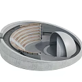 Curved Garden Landscape Outdoor Seating With Circular Design Wooden Seats And Concrete Structure
