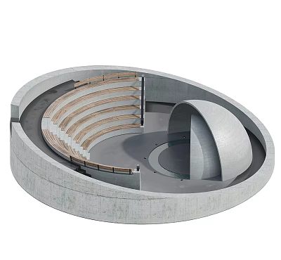 Curved Garden Landscape Outdoor Seating With Circular Design Wooden Seats And Concrete Structure 3d model