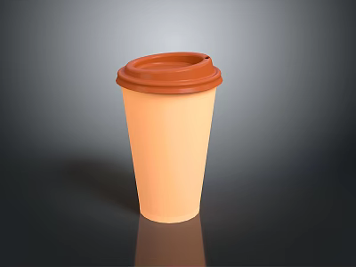 Orange Paper Cup With Brown Lid On Dark Reflective Background 3d model