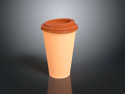 Orange Paper Cup With Brown Lid On Dark Reflective Background 3d model Orange Paper Cup With Brown Lid On Dark Reflective Background 3d model