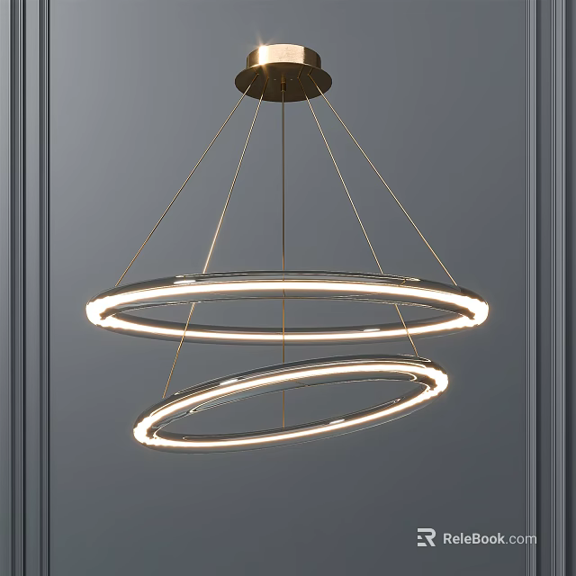 Elegant Modern Double Ring Chandelier Featuring Illuminated Circles And Golden Frame 3d model