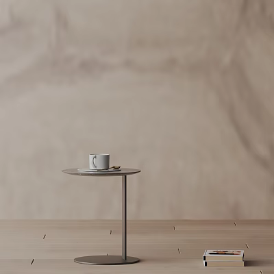 Modern Minimalist Side Table With Round Metal Stand And White Mug On Wooden Surface 3d model