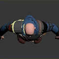 Detailed 3D Male Character Model With Blue Top Gray Pants And Red Boots