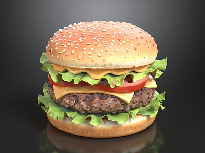 Delicious Juicy Burger With Sesame Seed Bun Fresh Lettuce Tomato Slices And Melted Cheese 3d model
