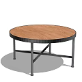 Round Coffee Table With Brown Wooden Top And Black Metal Cross Legs