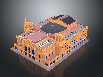 Classical Historic Building Featuring Yellow Facade Red Roof Ornate Towers Circular Dome and Decorative Windows 3d model