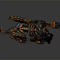 Detailed Orange Black Mechanical Wolf With Sword On Back And Mechanical Legs