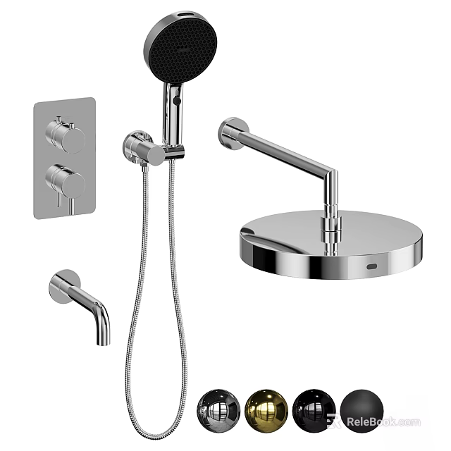 Modern Chrome Shower System With Rainfall Head Handheld Sprayer And Control Panel 3d model 
