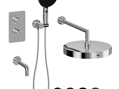 Modern Chrome Shower System With Rainfall Head Handheld Sprayer And Control Panel 3d model