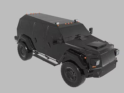 Black Armored Car with Roof Lights Large Tires and Rugged Exterior Design 3d model