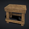 Rustic Wooden Stool with Square Top Solid Wood Legs and Natural Wood Grain