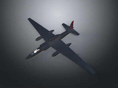 Dark Colored Military Aircraft With Long Wings Twin Engines And Red Tail 3d model