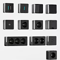 Variety Of Modern Black Switch Panels And Sockets 3d model
