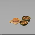 Basket of Brown Eggs and Freshly Toasted Bread with Wooden Cutting Board Bowl and Spoon