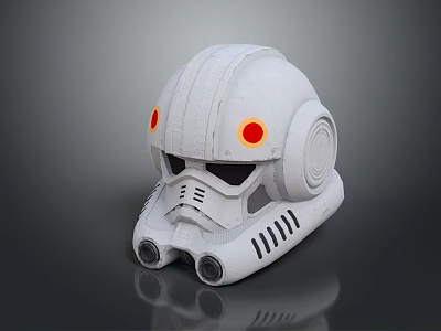 Futuristic White Helmet With Red Circular Accents Side Components And Bottom Breathing Tubes 3d model