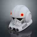 Futuristic White Helmet With Red Circular Accents Side Components And Bottom Breathing Tubes