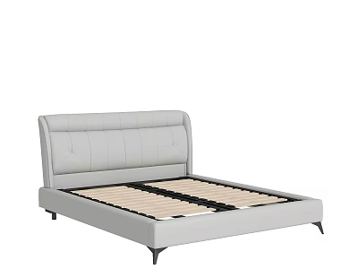 Modern Gray Upholstered Double Bed With Padded Headboard And Wooden Slats 3d model
