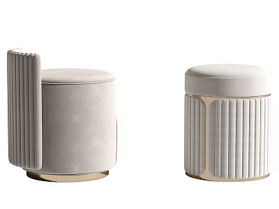 Modern Light Gray Velvet Ottoman Set With Gold Base And Vertical Striped Design 3d model