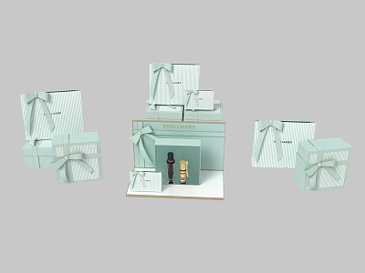 Estee Lauder Light Blue Gift Boxes With Ribbon Decoration And Perfume Bottle 3d model