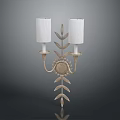 Vintage Style Wall Mounted Lighting Fixture Set With Two White Fabric Shades And Decorative Leaf Design