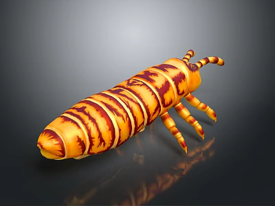 Orange and Brown Striped Caterpillar With Segmented Body and Multiple Legs on Dark Background 3d model