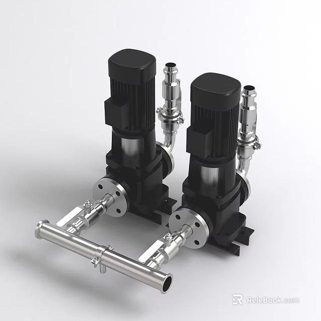 Black Electric Industrial Pumps With Stainless Steel Components And Metal Construction 3d model 