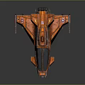 Orange Futuristic Starship With Sleek Design And Weapon Systems For Space Exploration