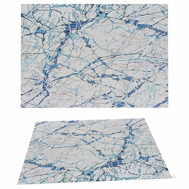 Square Carpet With Blue And White Abstract Marble Pattern For Modern Home Decor 3d model 