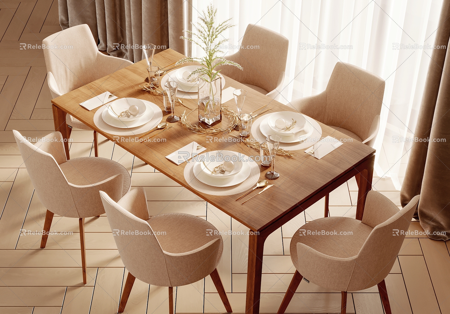 Modern Dining Table and Chair Combination 3d model