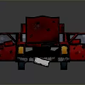 Red Cartoon Car With Open Hood And Doors On Reflective Surface