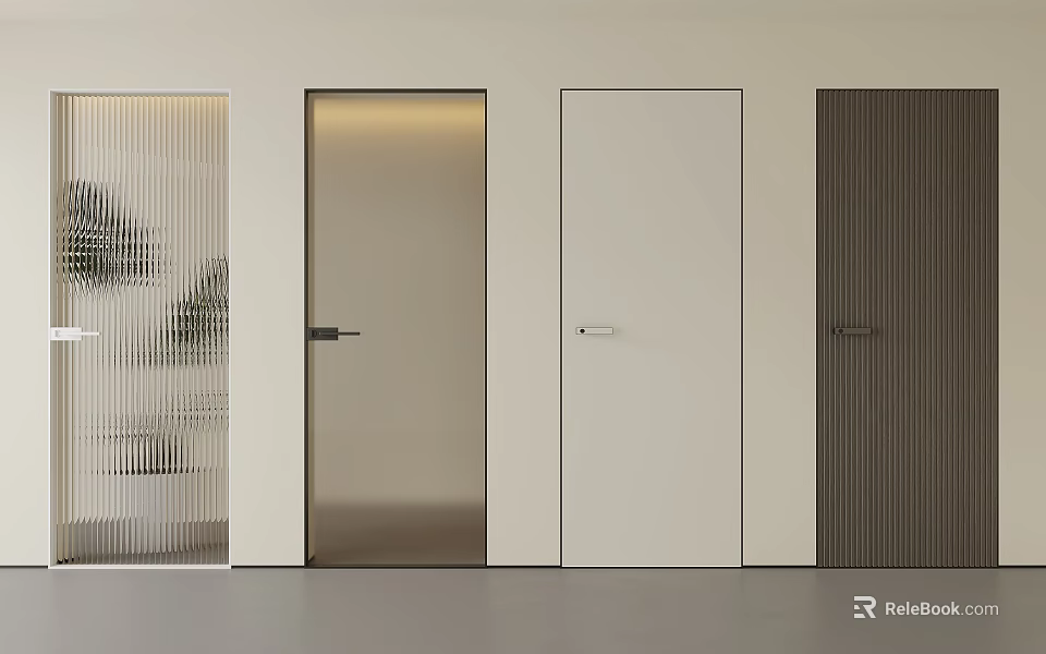 Modern Interior Hinged Doors with Frosted Glass Light White And Dark Wooden Designs 3d model 