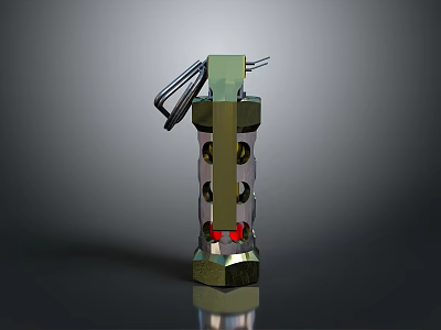 3D Rendered Hand Grenade With Metallic Structure Pull Pin And Red Base Design 3d model
