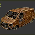 Rusty Abandoned Wrecked Van With Weathered Exterior And Shiny Reflective Surface 3d model