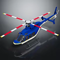 Blue Helicopter With Red And White Rotors Transparent Cockpit Windows And Ground Reflection