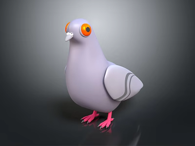 3D Animated Pigeon Game Character With Purple Body Orange Eyes And Pink Feet 3d model