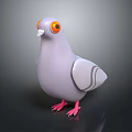 3D Animated Pigeon Game Character With Purple Body Orange Eyes And Pink Feet
