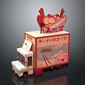 Cartoon Style Ramen Food Truck With Themed Decorations