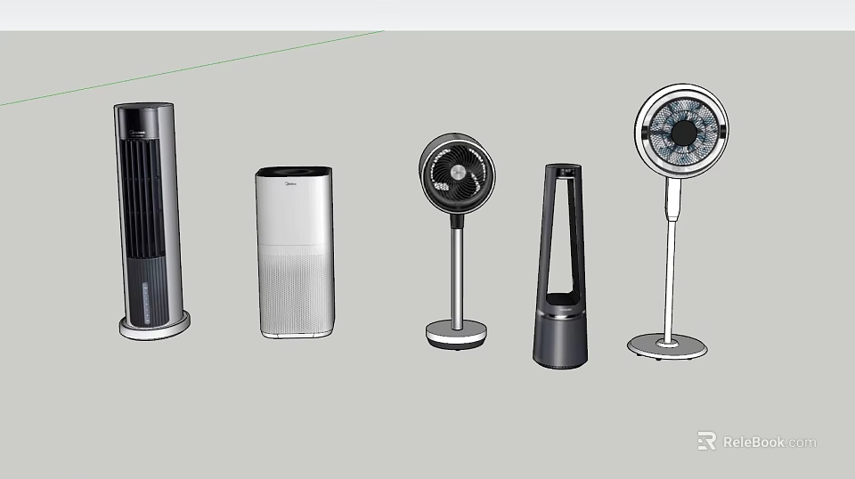 Different Types of Modern Household Electrical Appliances Including Tower Table and Bladeless Fans 3d model 