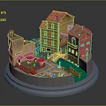 Miniature Architectural Model With Colorful Houses Red Tiled Roofs Small Bridge And Water Channel
