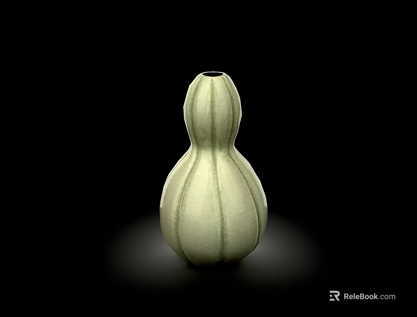 Gourd Shaped Ceramic Vase With Light Green Striped Pattern And Smooth Finish 3d model 
