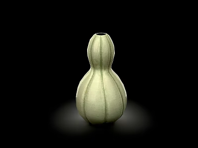 Gourd Shaped Ceramic Vase With Light Green Striped Pattern And Smooth Finish 3d model