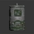 Rustic Green And Silver Metal Container With Glowing Green Panels And Top Handle Design